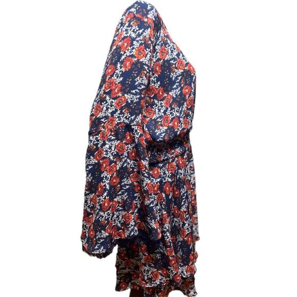 A Beautiful Soul Boho Floral Dress L Navy Red Bell Sleeve Flowy - Picture 5 of 10